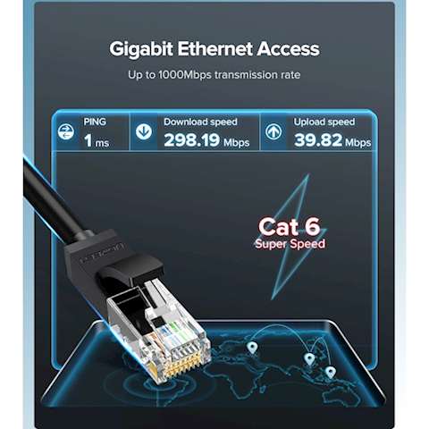 ქსელის კაბელი UGREEN NW102 (60545) Cat 6 UTP Lan Cable 1.5m (Black)
